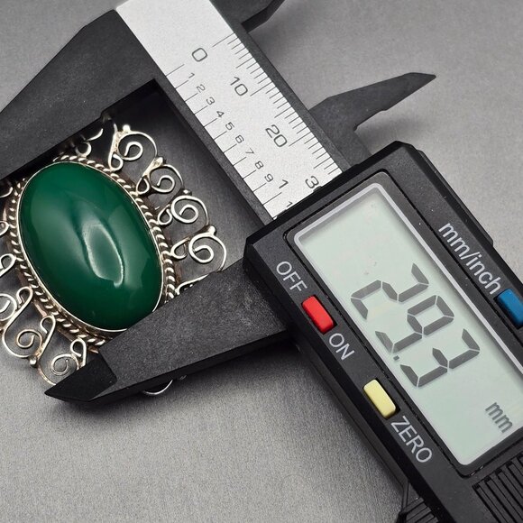 VTG EME 83 Sterling Silver 925 Green Onyx Filigree Brooch Pendant 2" Mexico - Picture 8 of 9